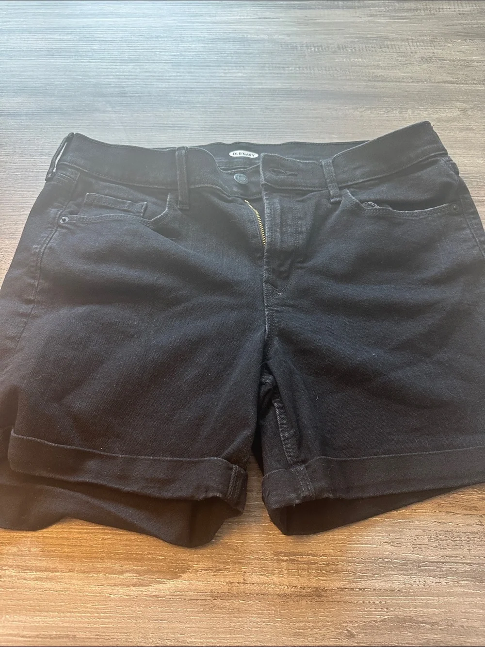 Black Denim Rolled-Hem Shorts